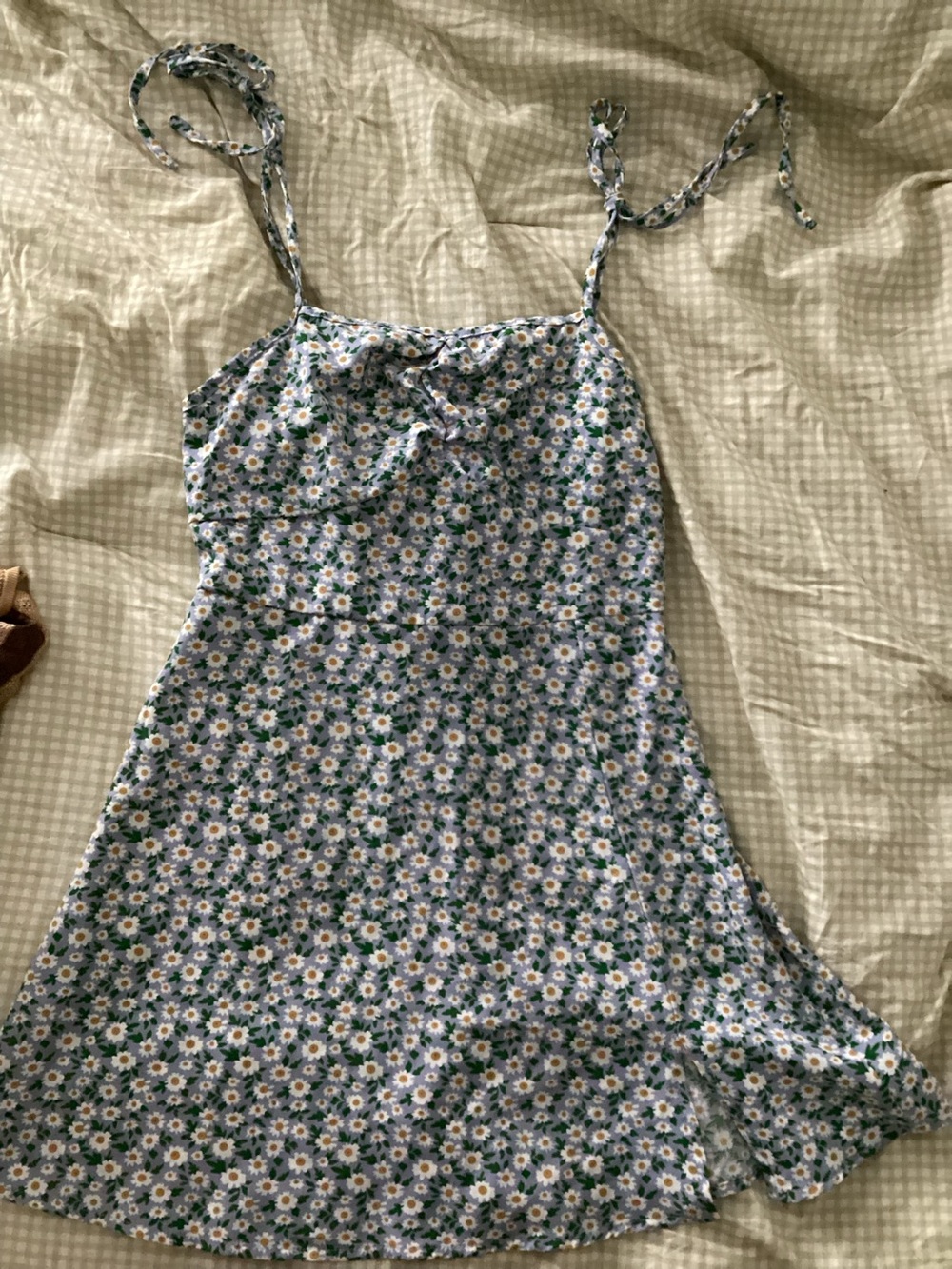 SHEIN Light Blue Daisy Tie-Strap Mini Dress